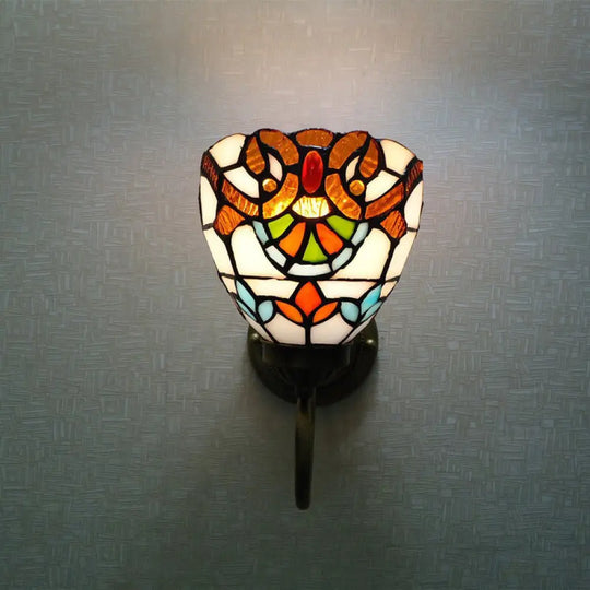 Victorian Wall Light Sconce With Bell Shade Cut Glass & Yellow Bulb - Mounted Lamp