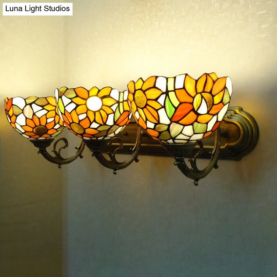 Victorian Yellow Sunflower Sconce - 3 Light Hand Cut Glass Wall Fixture