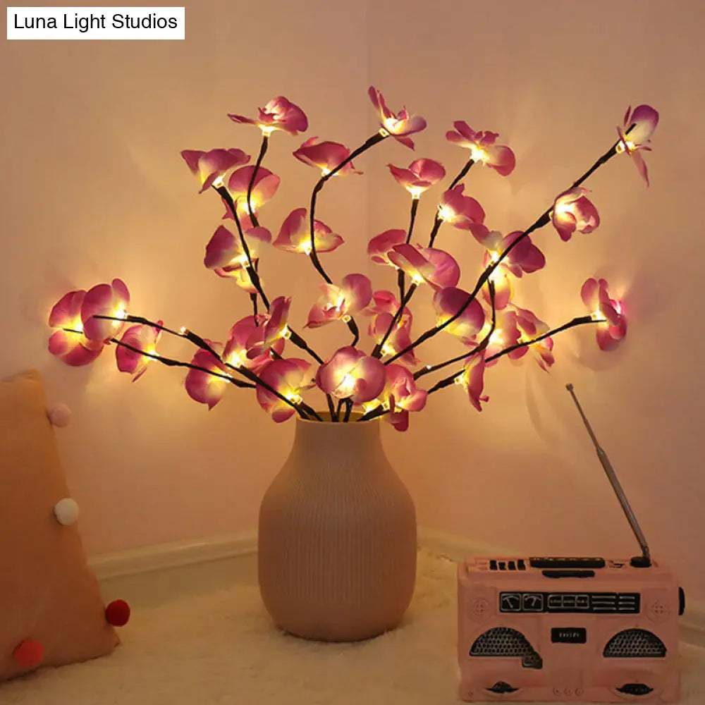 White/Purple And Pink Led Moth Orchid Table Light For Bedroom - Decorative Nightstand Lighting