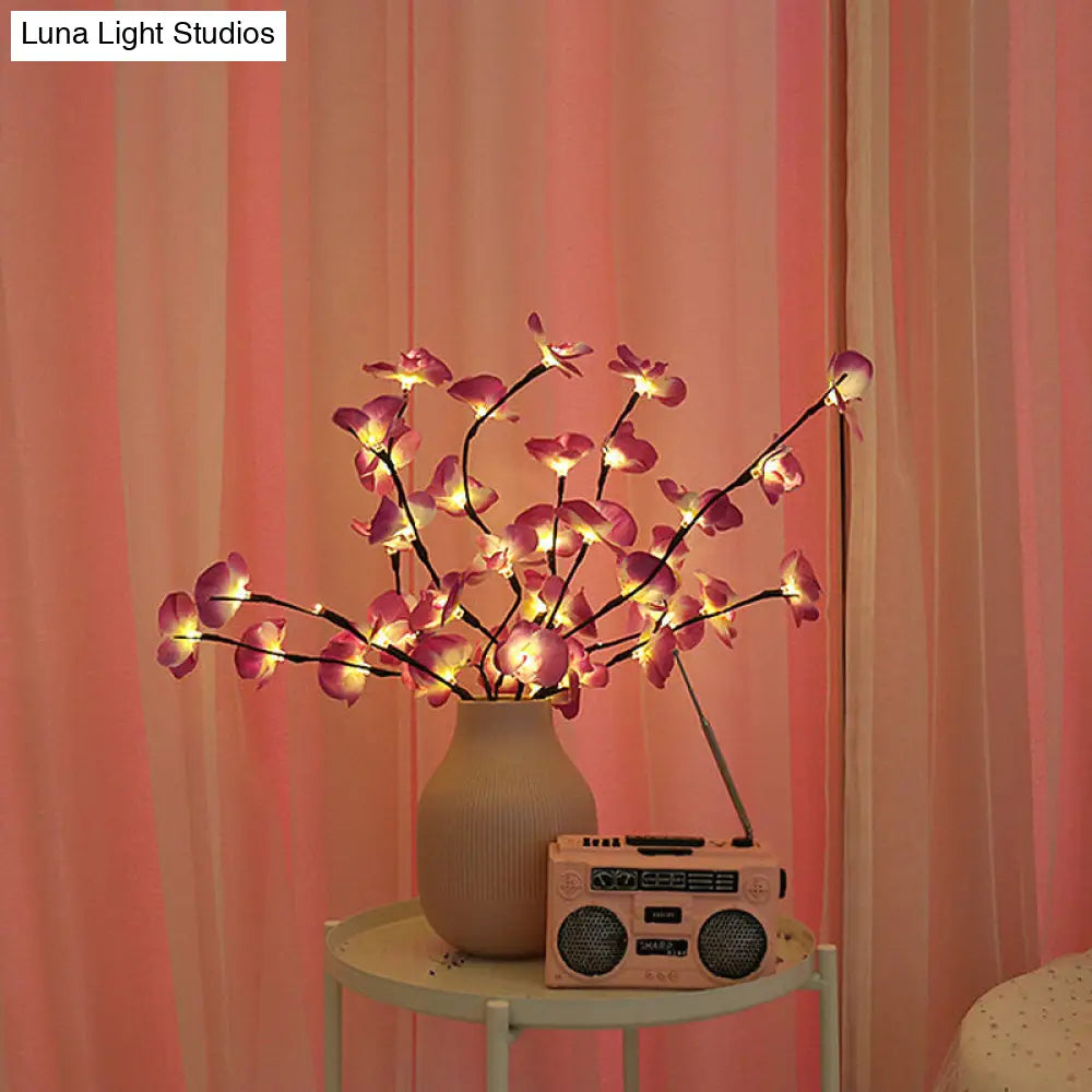 White/Purple And Pink Led Moth Orchid Table Light For Bedroom - Decorative Nightstand Lighting