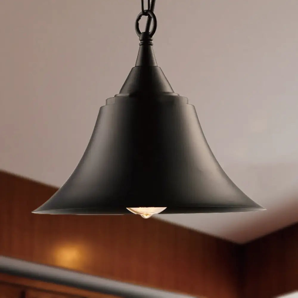 Vintage 1-Light Black Metal Bell Shade Ceiling Light Fixture With Adjustable Chain - Restaurant