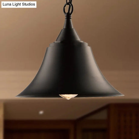 Vintage 1-Light Black Metal Bell Shade Ceiling Light Fixture With Adjustable Chain - Restaurant