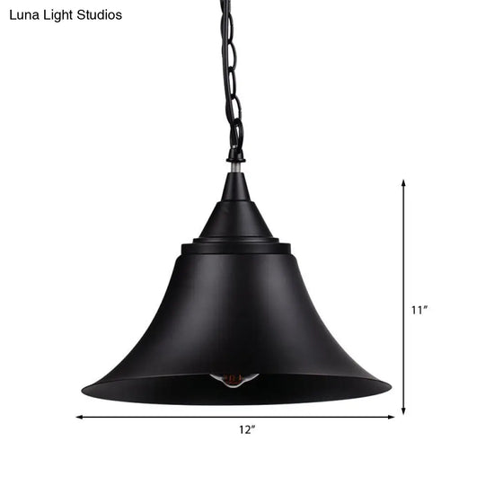 Vintage 1-Light Black Metal Bell Shade Ceiling Light Fixture With Adjustable Chain - Restaurant