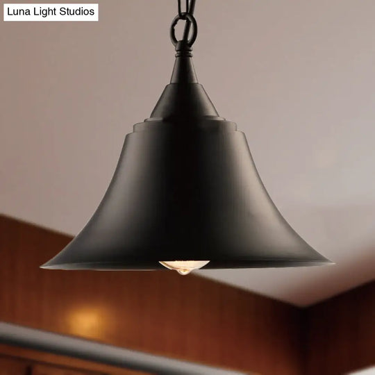 Vintage Black Metallic Pendant Light Fixture With Adjustable Chain - Ideal For Restaurants