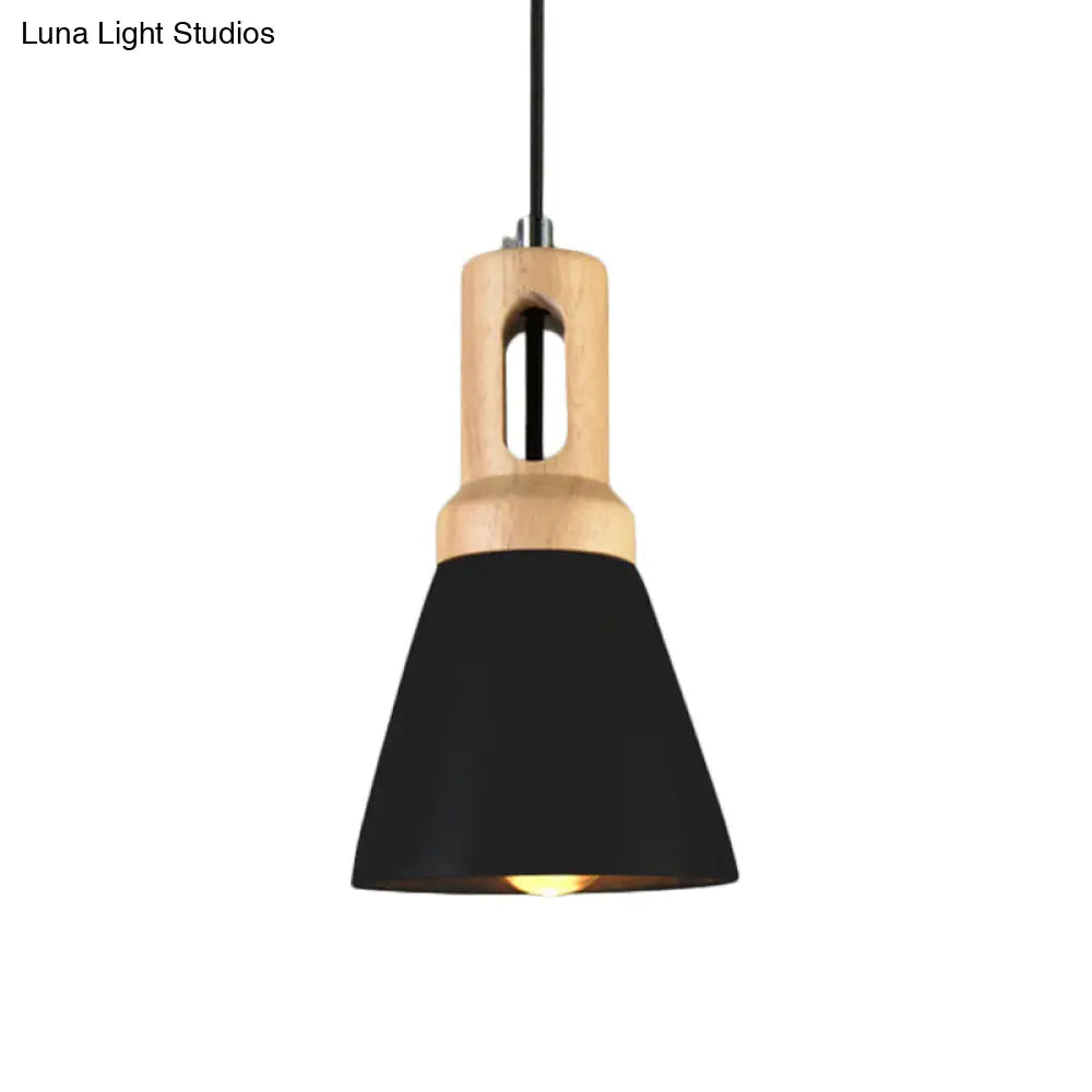 Vintage 1-Light Cement Hanging Pendant Lamp With Wood Bell Bar - Black/Grey/Red