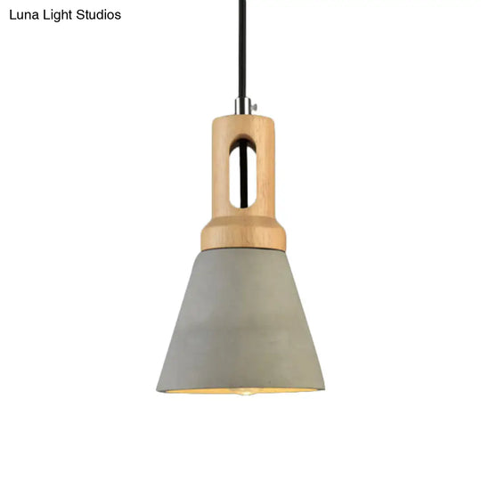 Vintage 1-Light Cement Hanging Pendant Lamp With Wood Bell Bar - Black/Grey/Red