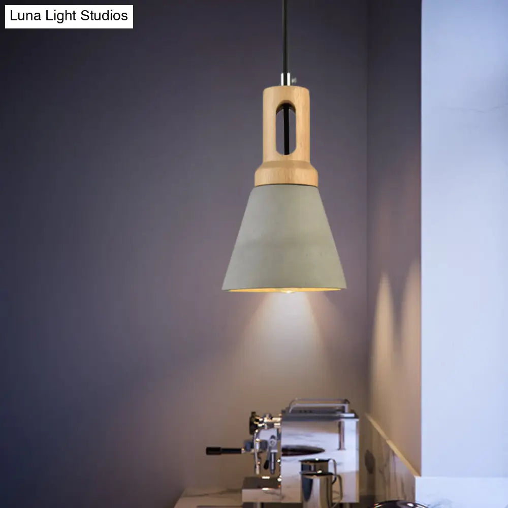 Vintage 1-Light Cement Hanging Pendant Lamp With Wood Bell Bar - Black/Grey/Red