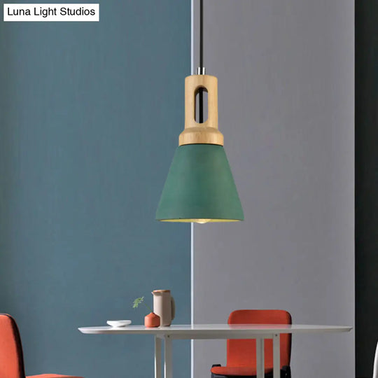 Vintage 1-Light Cement Hanging Pendant Lamp With Wood Bell Bar - Black/Grey/Red Green