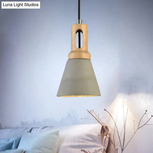 Vintage 1-Light Cement Hanging Pendant Lamp With Wood Bell Bar - Black/Grey/Red Grey