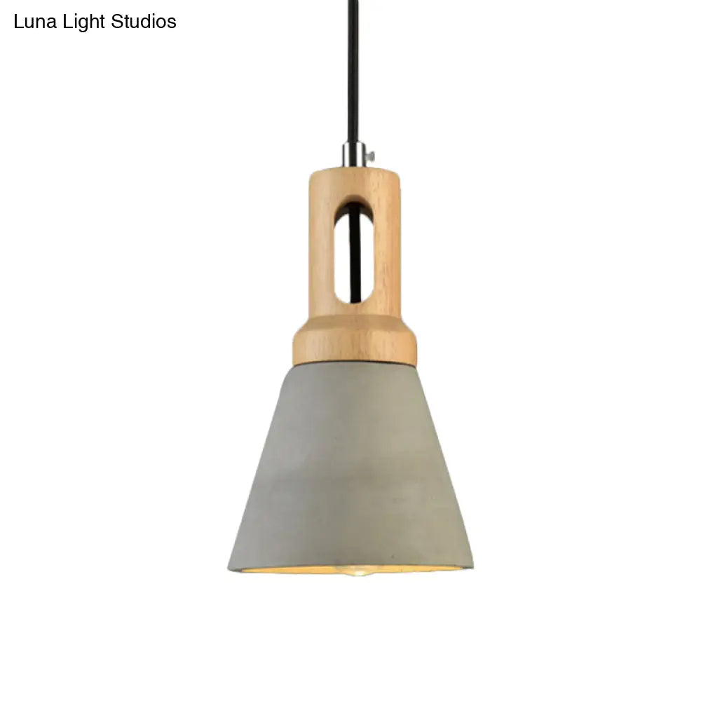 Vintage 1-Light Cement Hanging Pendant Lamp With Wood Bell Bar - Black/Grey/Red