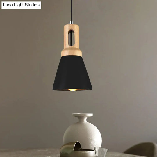 Vintage 1-Light Cement Hanging Pendant Lamp With Wood Bell Bar - Black/Grey/Red