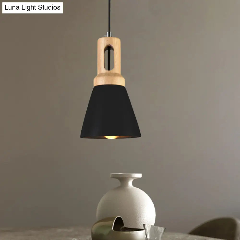 Vintage 1-Light Cement Hanging Pendant Lamp With Wood Bell Bar - Black/Grey/Red