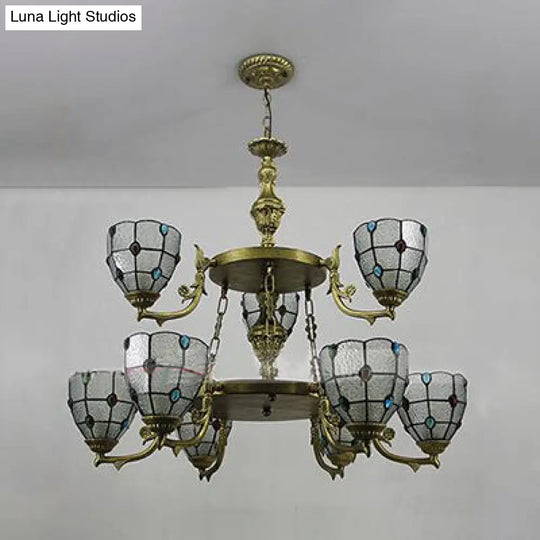 Vintage 2-Tier Beaded Chandelier: Clear/Yellow Glass Pendant Ceiling Light