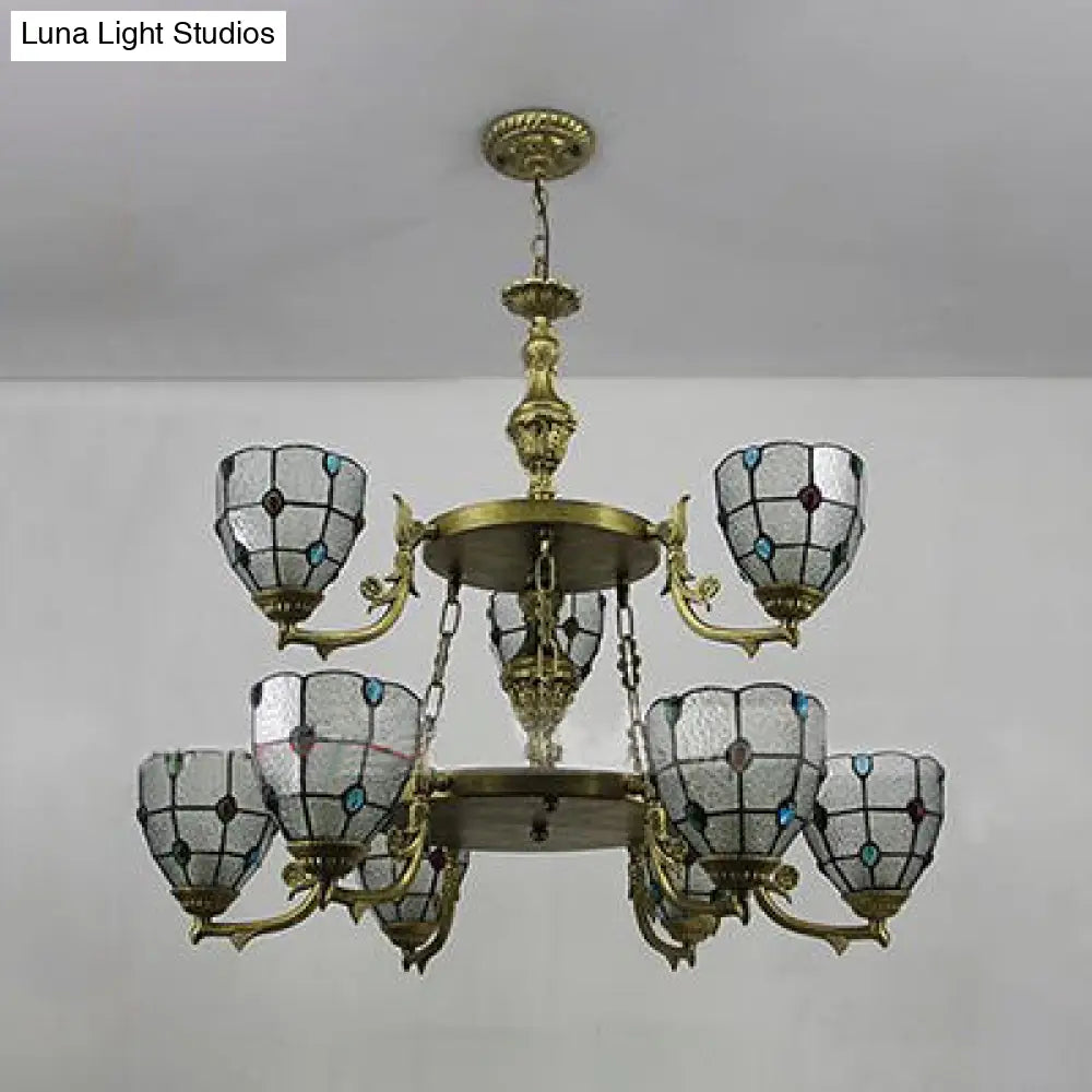 Vintage 2-Tier Beaded Chandelier Pendant With Clear/Yellow Glass Lighting