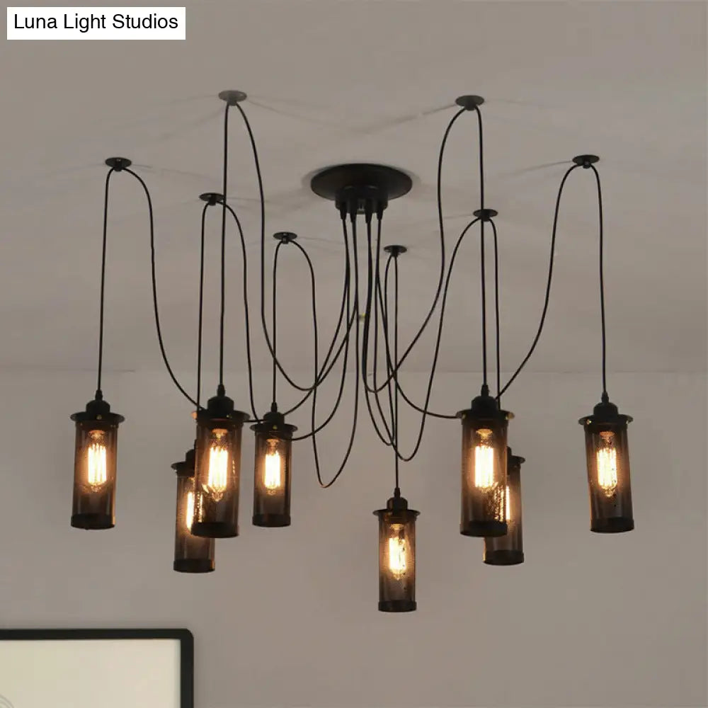 Vintage 3/8 Bulbs Pendant Light With Mesh Shade - Stylish Kitchen Ceiling Fixture In Black