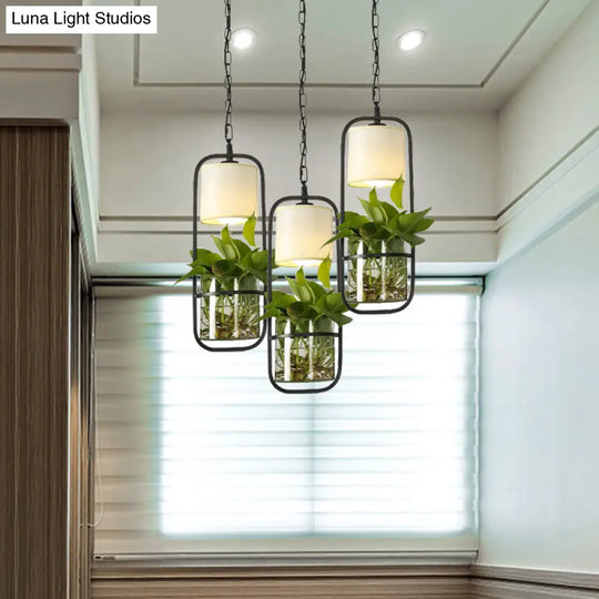 Cylinder Vintage Pendant Light Fixture - Black Suspension Lighting With 3 Heads And Round/Linear