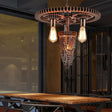 Vintage 3-Head Metal Gear Hanging Chandelier - Rustic Restaurant Ceiling Pendant Rust