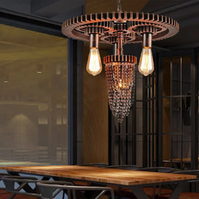 Vintage 3-Head Metal Gear Hanging Chandelier - Rustic Restaurant Ceiling Pendant Rust
