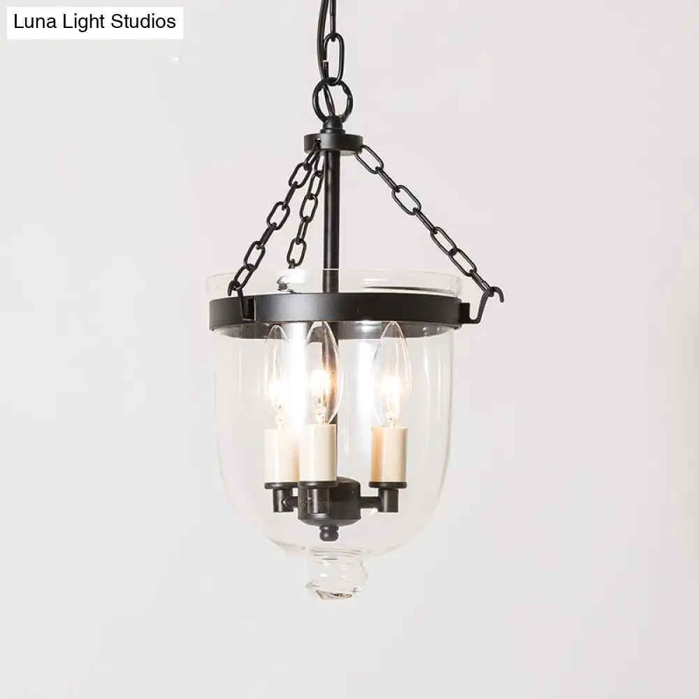 Vintage 3-Light Inverted Cloche Pendant Chandelier With Clear Glass For Living Room