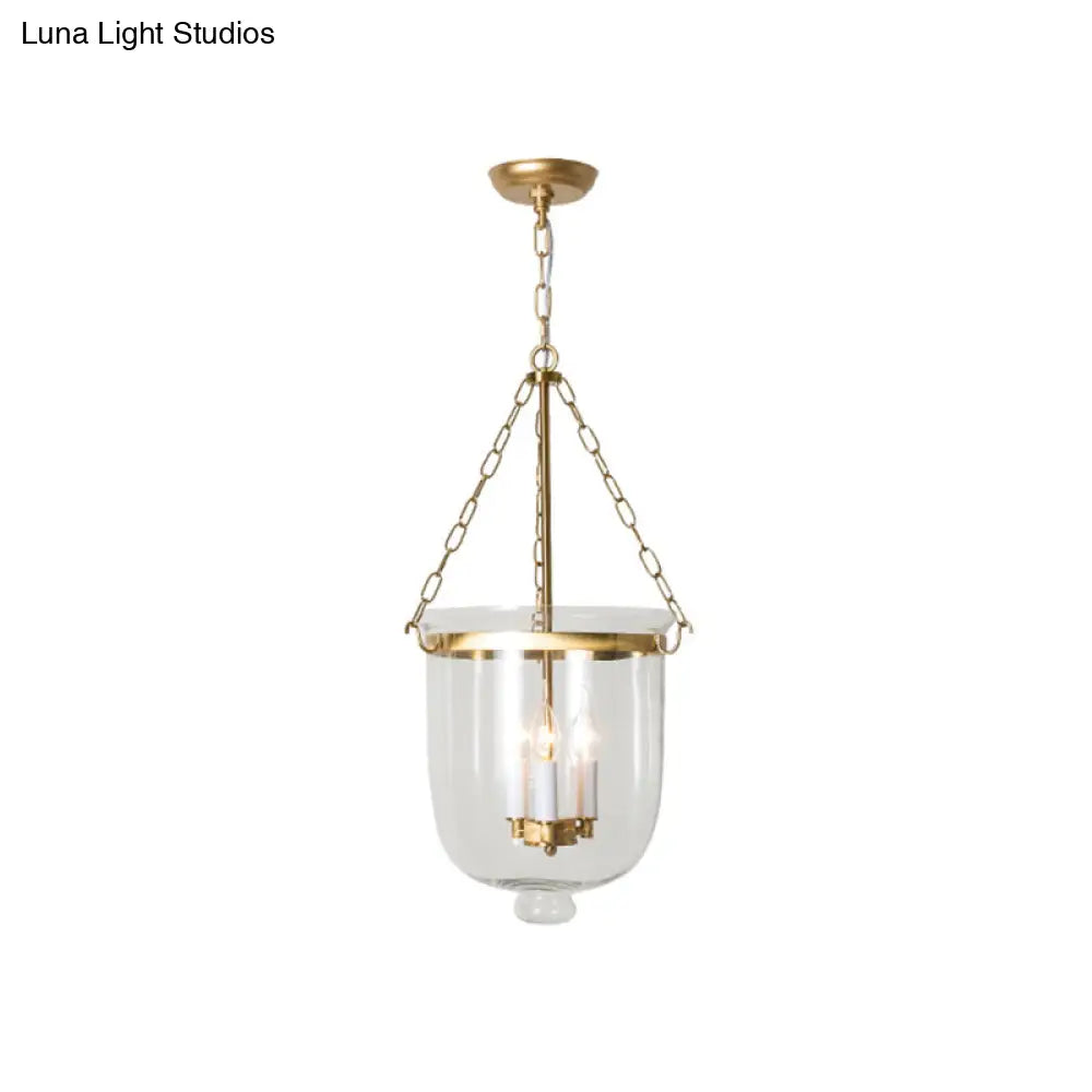 Vintage Clear Glass Chandelier - 3-Light Pendant For Living Room Gold / 14