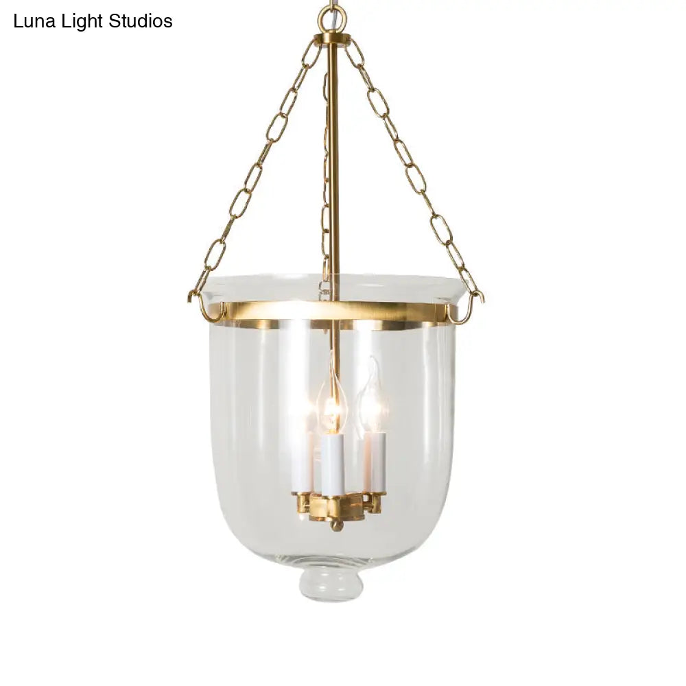 Vintage 3-Light Inverted Cloche Pendant Chandelier With Clear Glass For Living Room