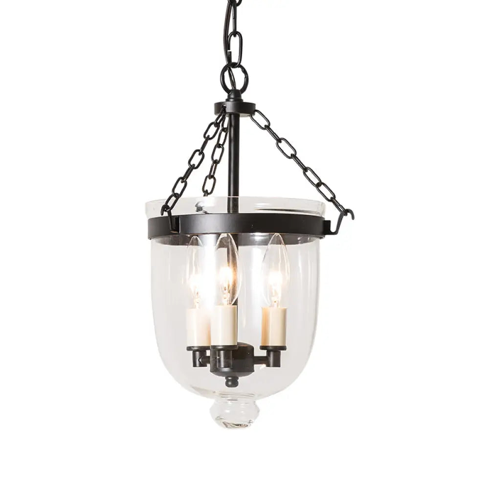 Vintage 3-Light Inverted Cloche Pendant Chandelier With Clear Glass For Living Room Black / 14’