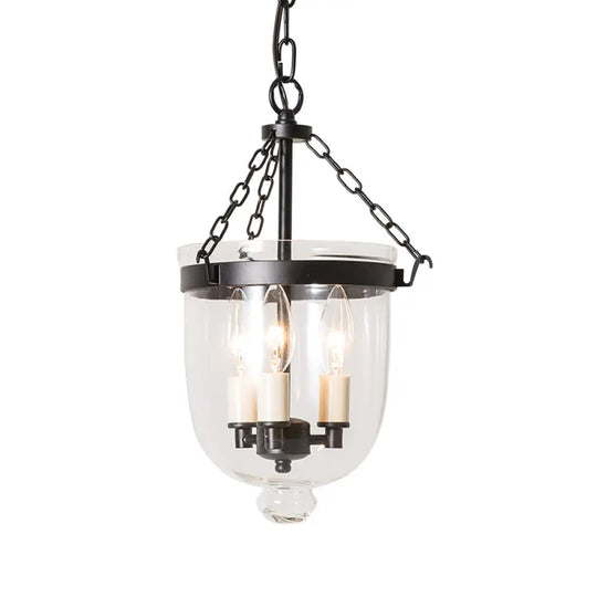 Vintage 3-Light Inverted Cloche Pendant Chandelier With Clear Glass For Living Room Black / 14’