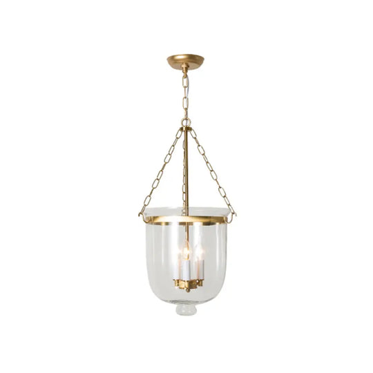 Vintage 3-Light Inverted Cloche Pendant Chandelier With Clear Glass For Living Room Gold / 14’