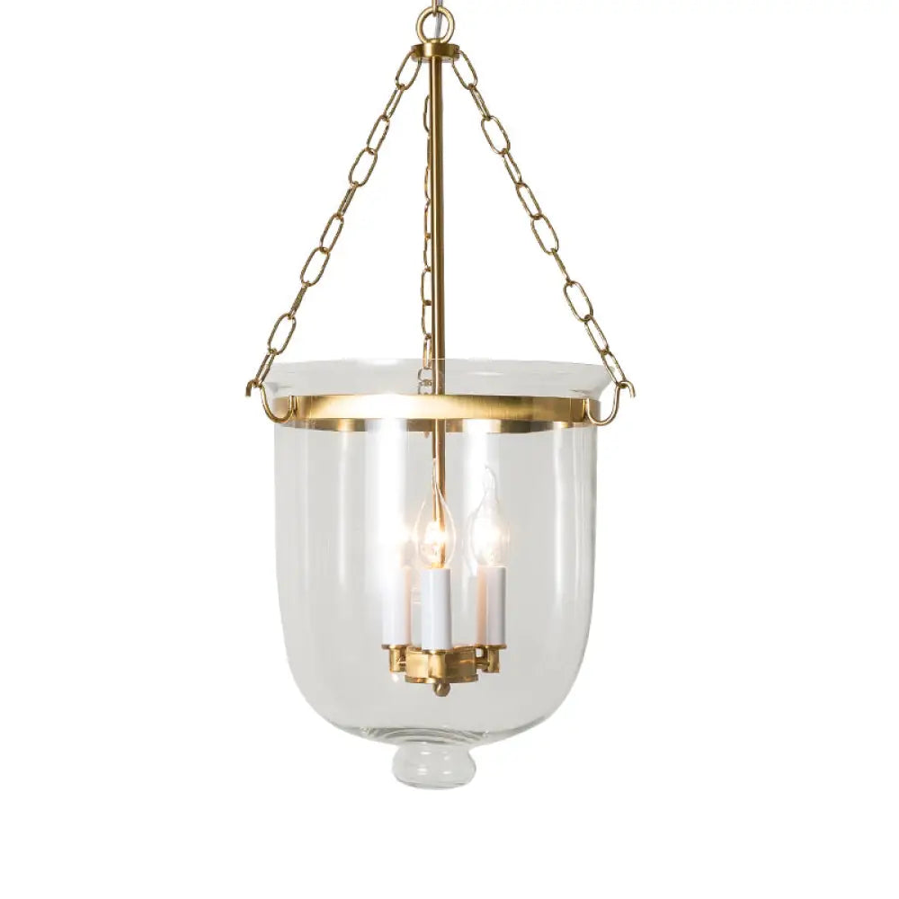 Vintage 3-Light Inverted Cloche Pendant Chandelier With Clear Glass For Living Room Gold / 9.5’