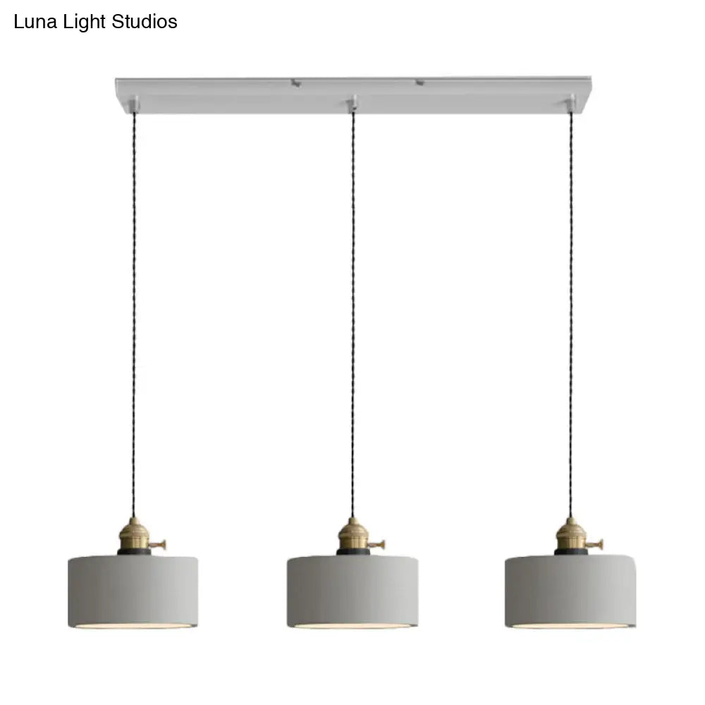 Vintage 3-Light Multi Pendant Hanging Lamp Kit With Cement Shades In Grey Bell/Cone/Drum Design