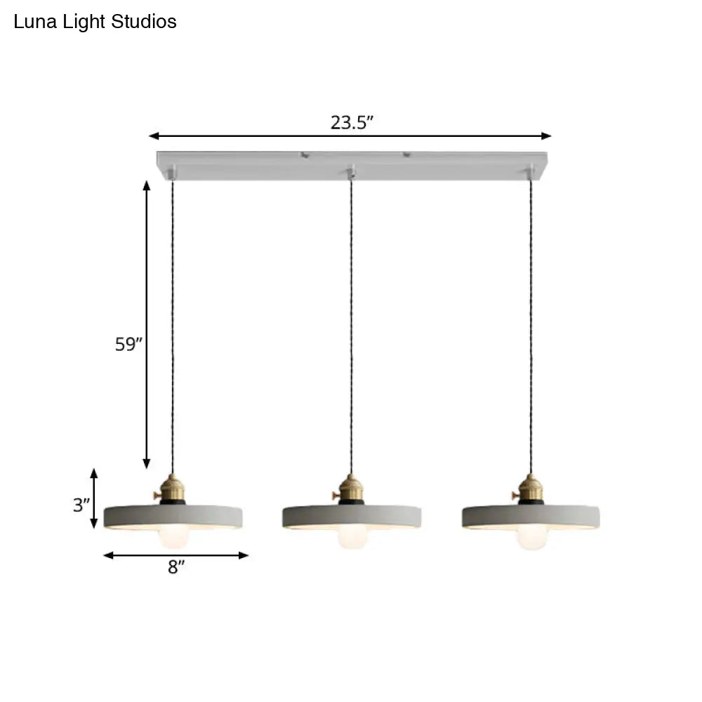 Vintage 3-Light Multi Pendant Hanging Lamp Kit With Cement Shades In Grey Bell/Cone/Drum Design