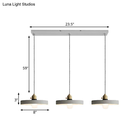 Vintage 3-Light Multi Pendant Hanging Lamp Kit With Cement Shades In Grey Bell/Cone/Drum Design