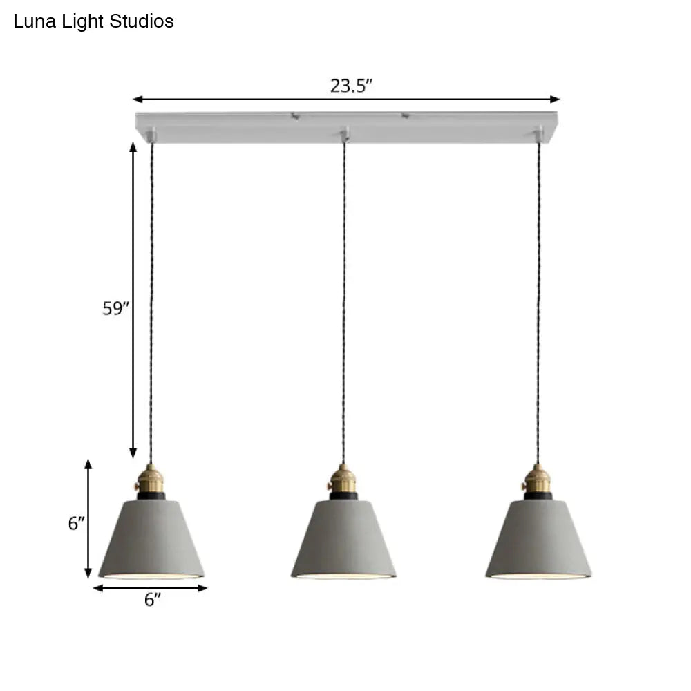 Vintage 3-Light Multi Pendant Hanging Lamp Kit With Cement Shades In Grey Bell/Cone/Drum Design