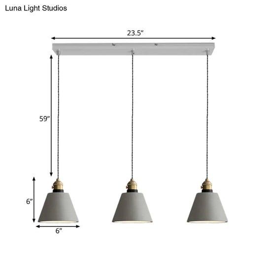 Vintage 3-Light Multi Pendant Hanging Lamp Kit With Cement Shades In Grey Bell/Cone/Drum Design