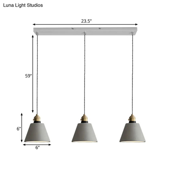 Vintage 3-Light Pendant Lamp Kit With Multiple Cement Shades In Grey - Restaurant Lighting