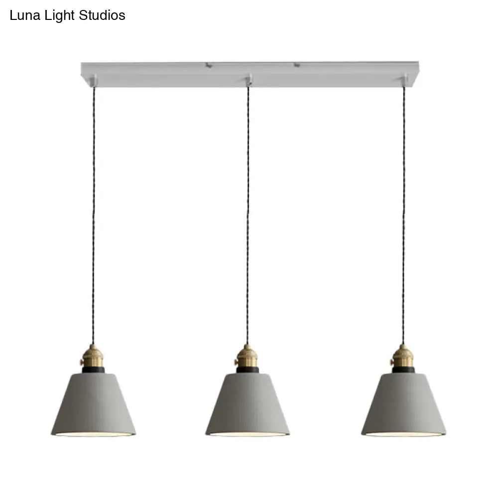 Vintage 3-Light Pendant Lamp Kit With Multiple Cement Shades In Grey - Restaurant Lighting