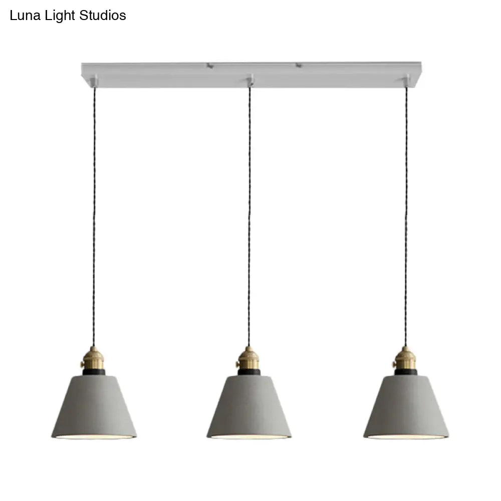 Vintage 3-Light Multi Pendant Hanging Lamp Kit With Cement Shades In Grey Bell/Cone/Drum Design