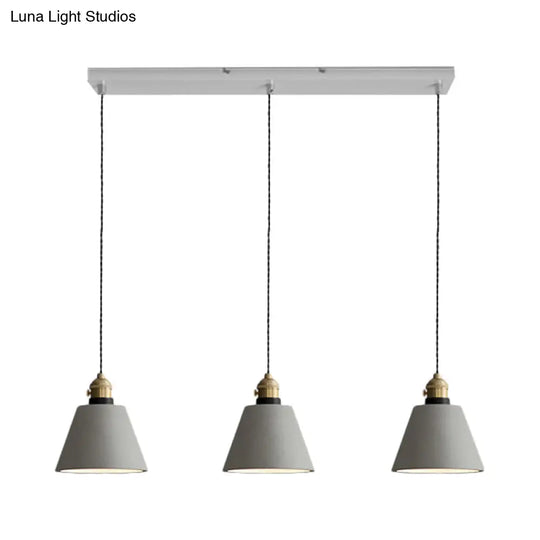 Vintage 3-Light Multi Pendant Hanging Lamp Kit With Cement Shades In Grey Bell/Cone/Drum Design