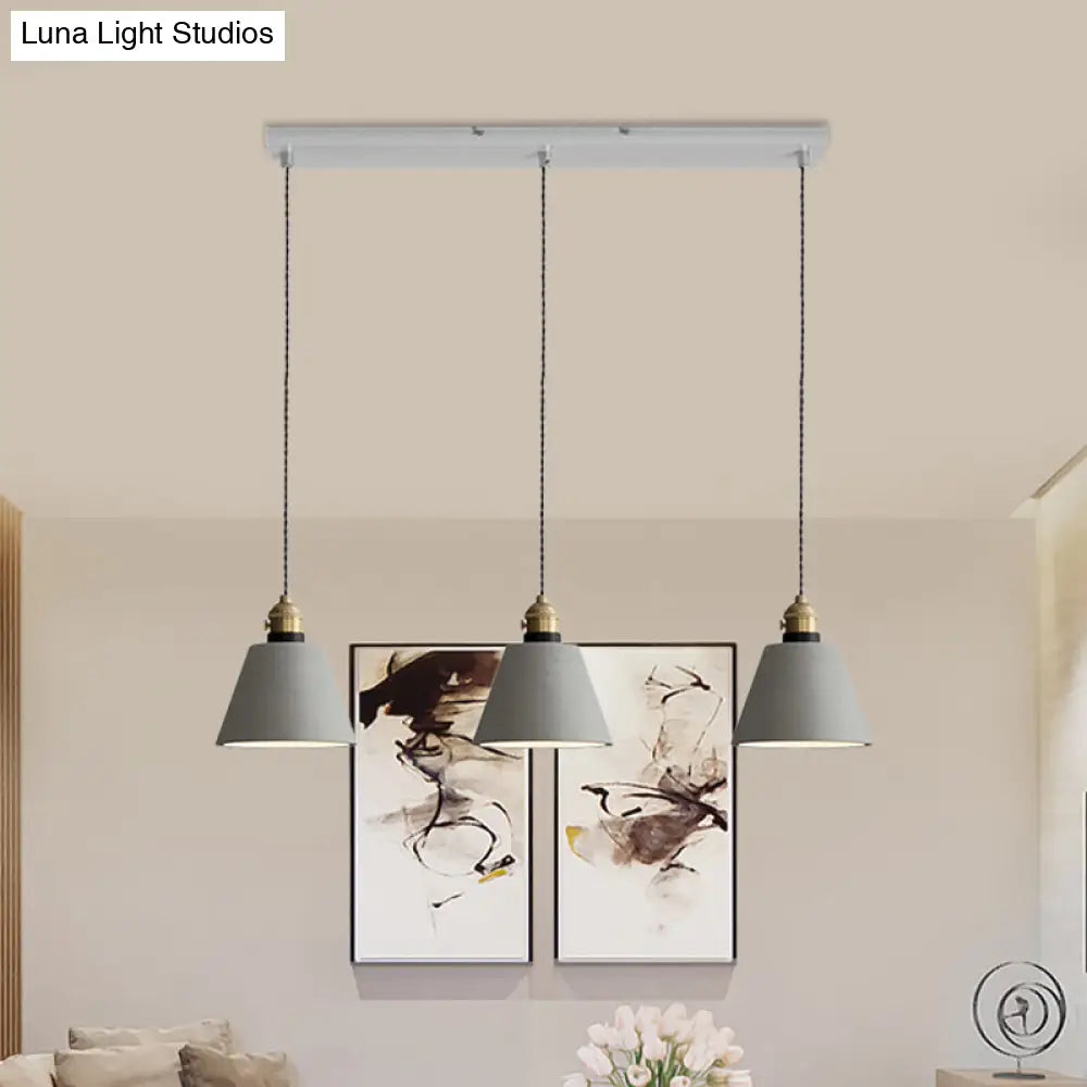 Vintage 3-Light Multi Pendant Hanging Lamp Kit With Cement Shades In Grey Bell/Cone/Drum Design