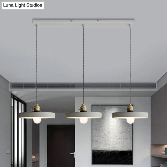 Vintage 3-Light Multi Pendant Hanging Lamp Kit With Cement Shades In Grey Bell/Cone/Drum Design