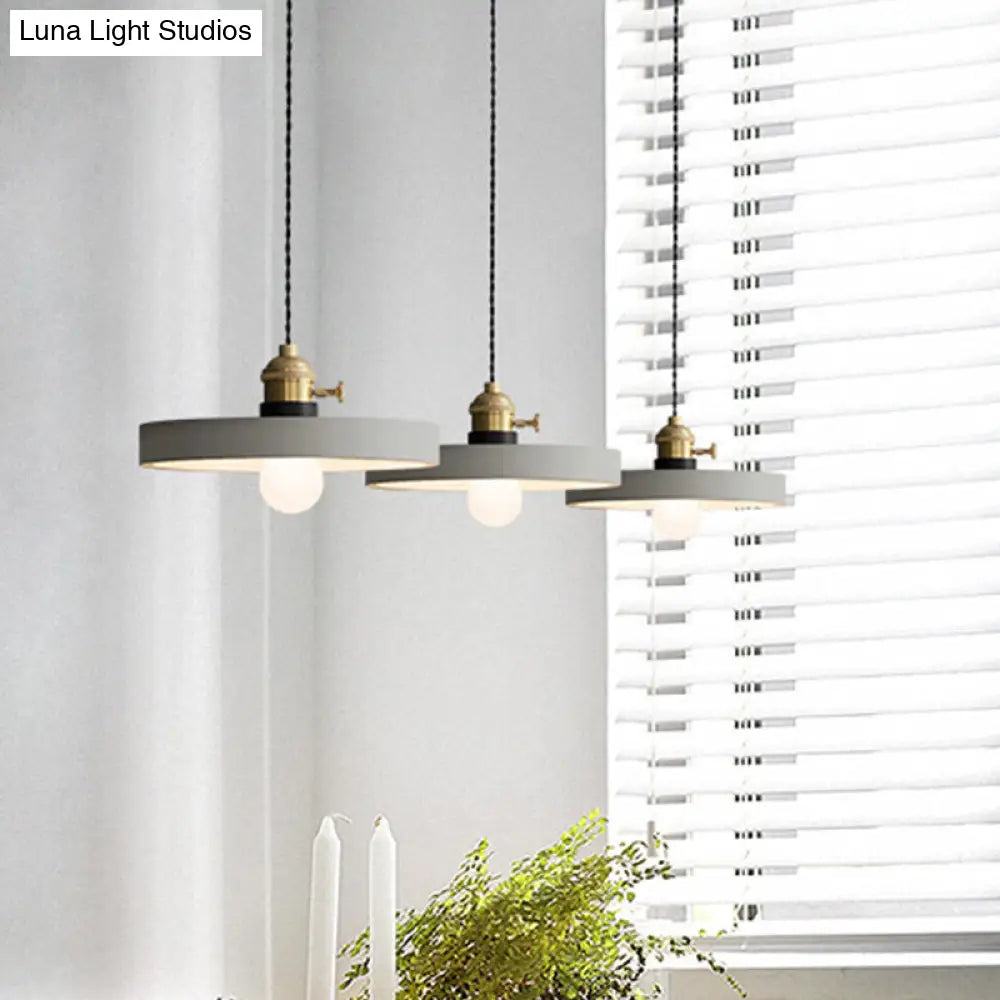 Vintage 3-Light Multi Pendant Hanging Lamp Kit With Cement Shades In Grey Bell/Cone/Drum Design