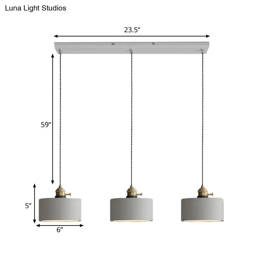 Vintage 3-Light Multi Pendant Hanging Lamp Kit With Cement Shades In Grey Bell/Cone/Drum Design