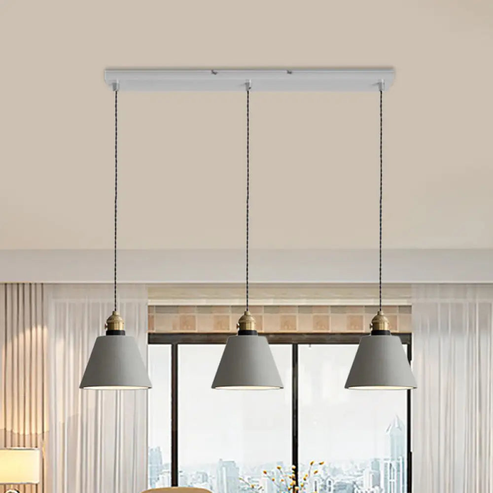 Vintage 3-Light Pendant Lamp Kit With Multiple Cement Shades In Grey - Restaurant Lighting / 6’