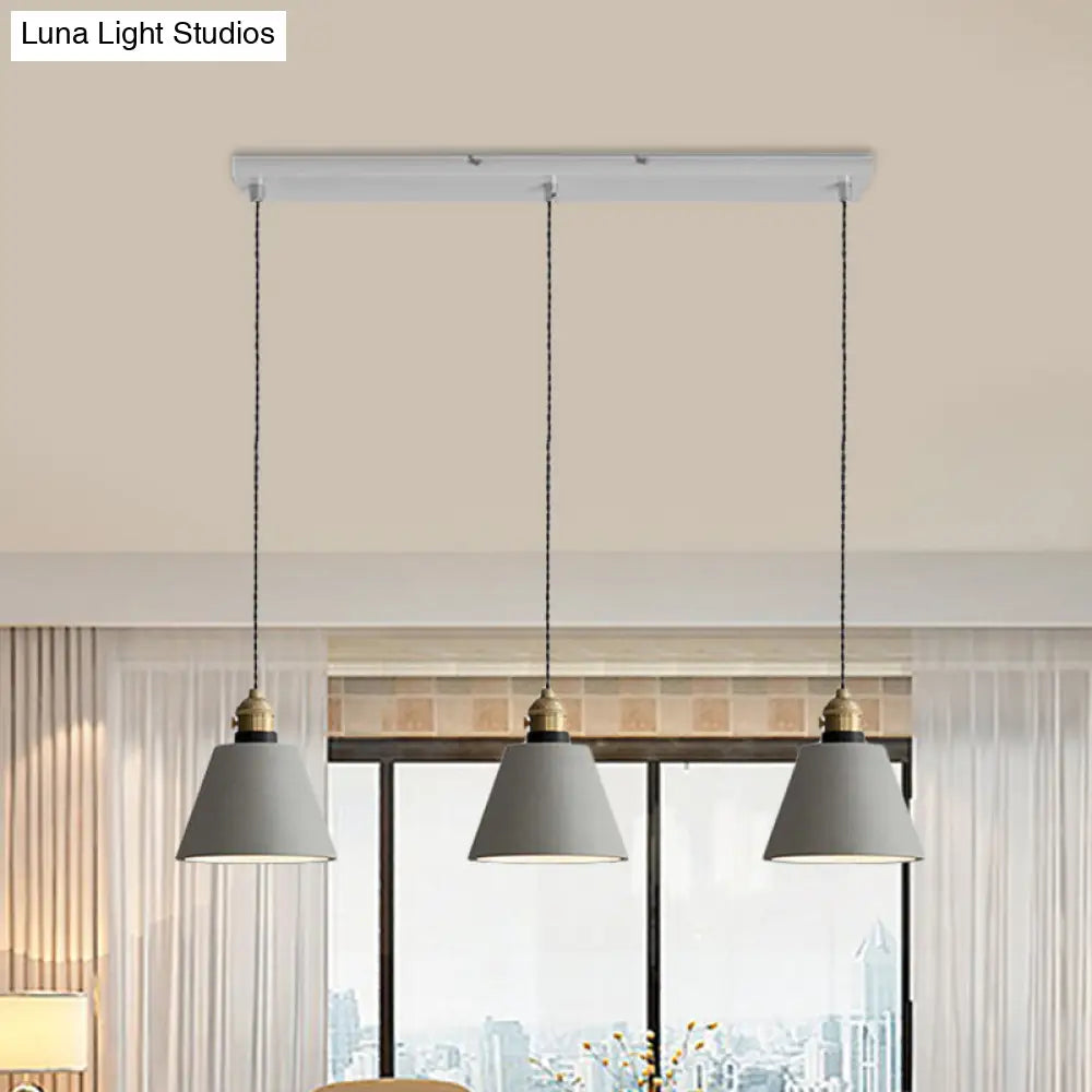 Vintage 3-Light Multi Pendant Hanging Lamp Kit With Cement Shades In Grey Bell/Cone/Drum Design