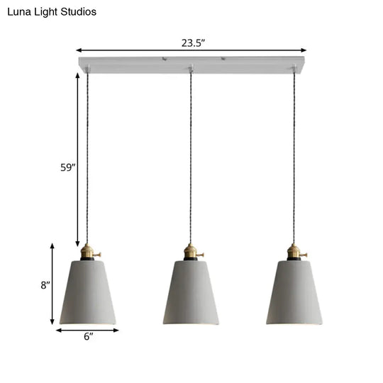 Vintage 3-Light Multi Pendant Hanging Lamp Kit With Cement Shades In Grey Bell/Cone/Drum Design