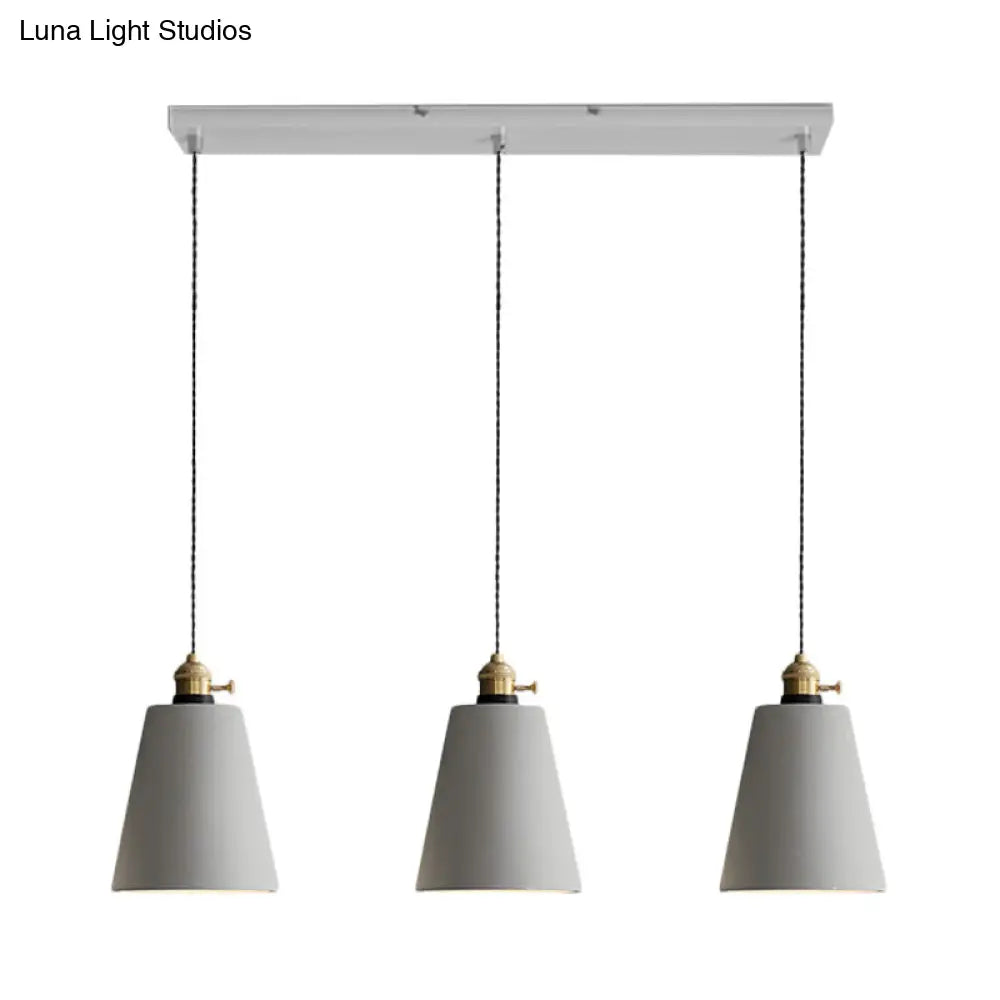 Vintage 3-Light Multi Pendant Hanging Lamp Kit With Cement Shades In Grey Bell/Cone/Drum Design