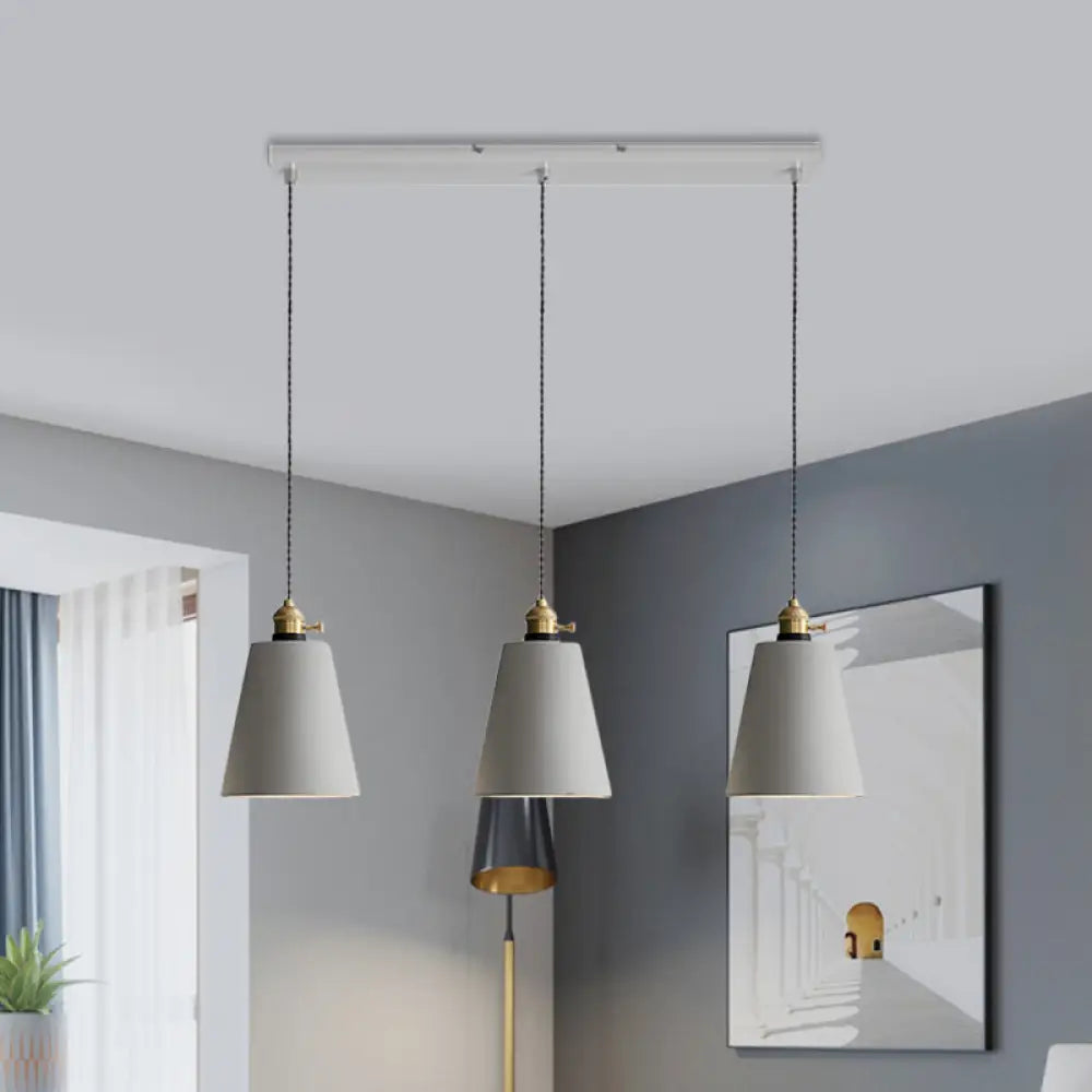 Vintage 3-Light Pendant Lamp Kit With Multiple Cement Shades In Grey - Restaurant Lighting / 8’