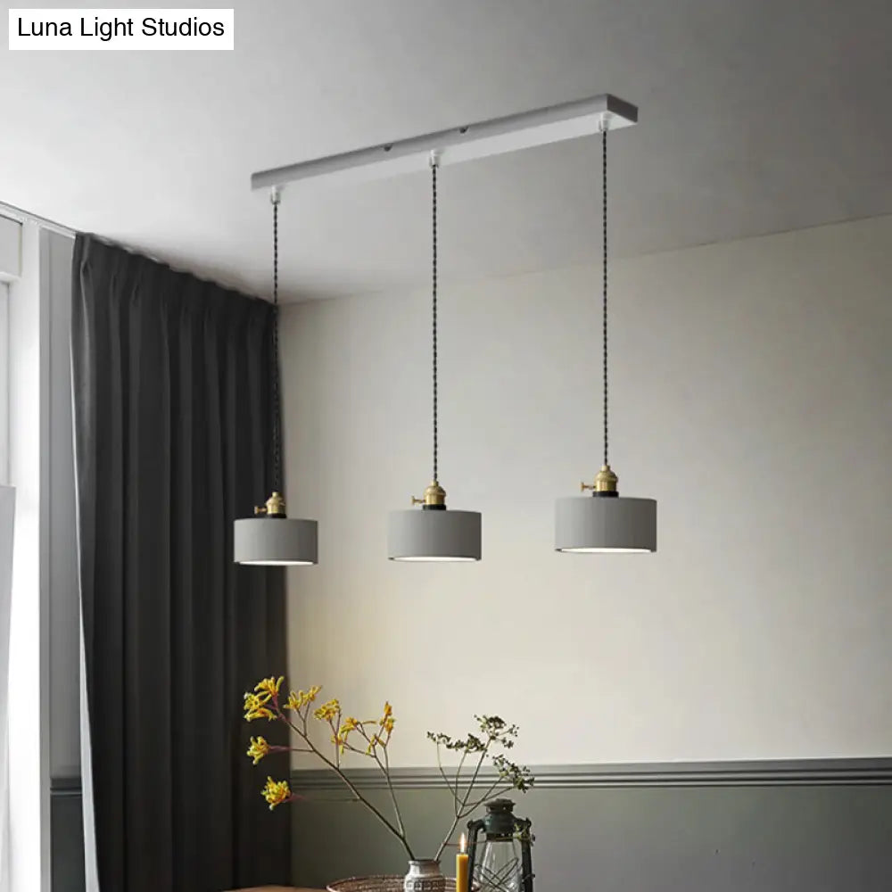 Vintage 3-Light Multi Pendant Hanging Lamp Kit With Cement Shades In Grey Bell/Cone/Drum Design