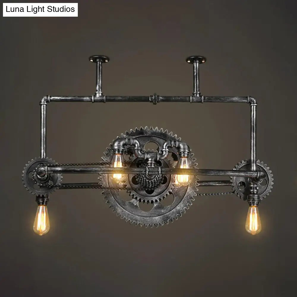 Vintage 6-Light Black Metallic Hanging Island Lamp - Restaurant Lighting Fixture With Bike-Like