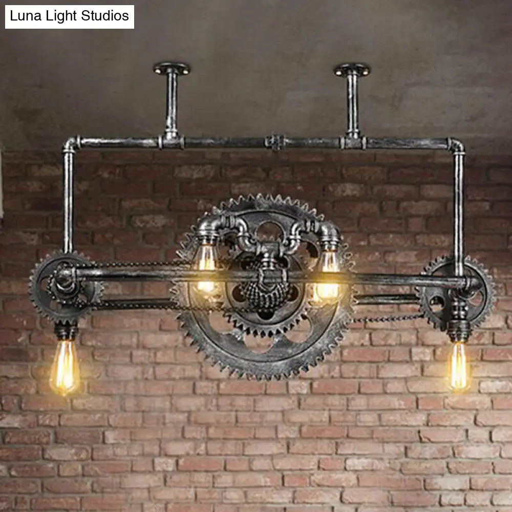 Vintage 6-Light Black Metallic Hanging Island Lamp - Restaurant Lighting Fixture With Bike-Like